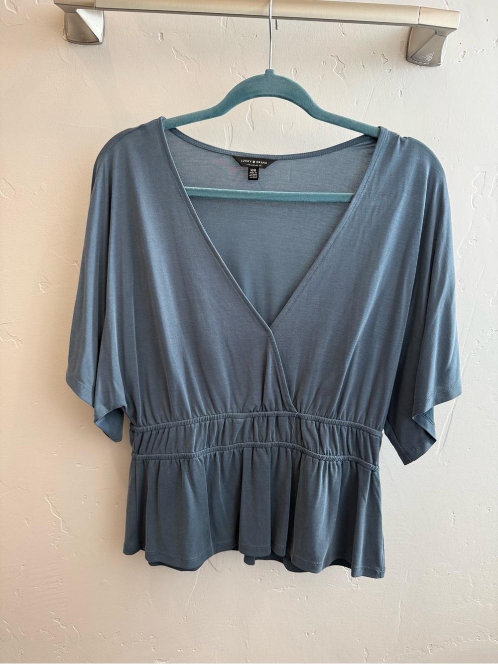 Lucky Brand Slate Blue V-Neck Cinch-Waist Peplum Top